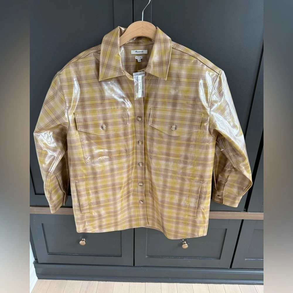 NWT • Madewell Laminated Oversized Shirt-Jacket in Yarn-Dyed Plaid •M - Picture 3 of 10